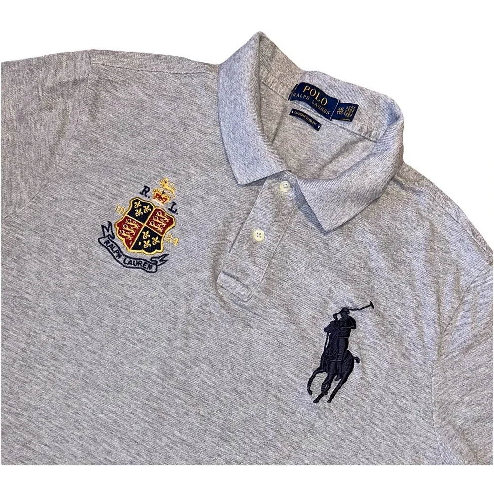 Polo Ralph Lauren Big Pony Shirt Mens Gold Crest Custom‎ Slim Fit Size 2XL Rugby